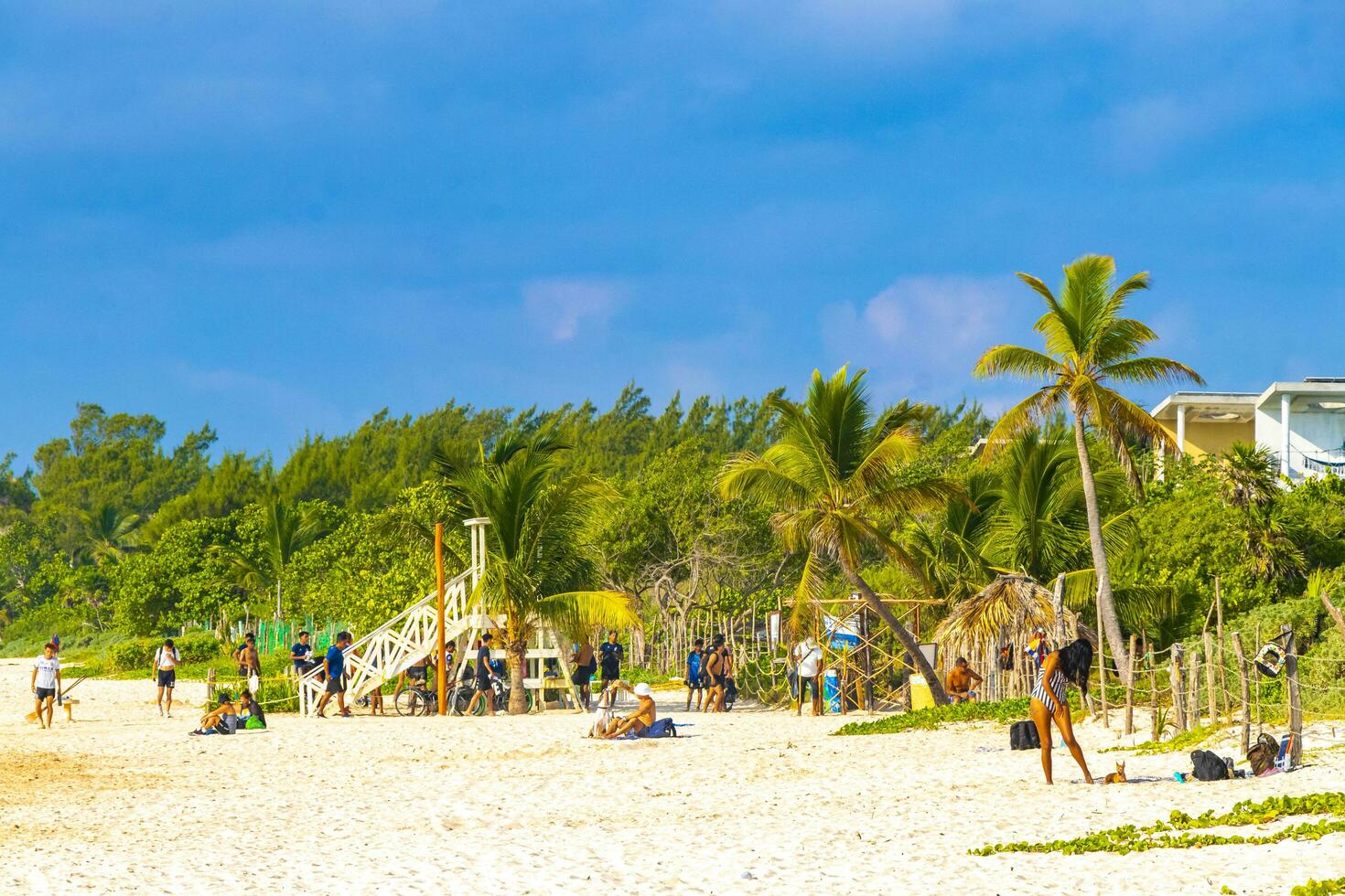 playa del carmen quintana roo mexico 2023 tropical caribe playa personas sombrillas divertido playa del carmen México. foto