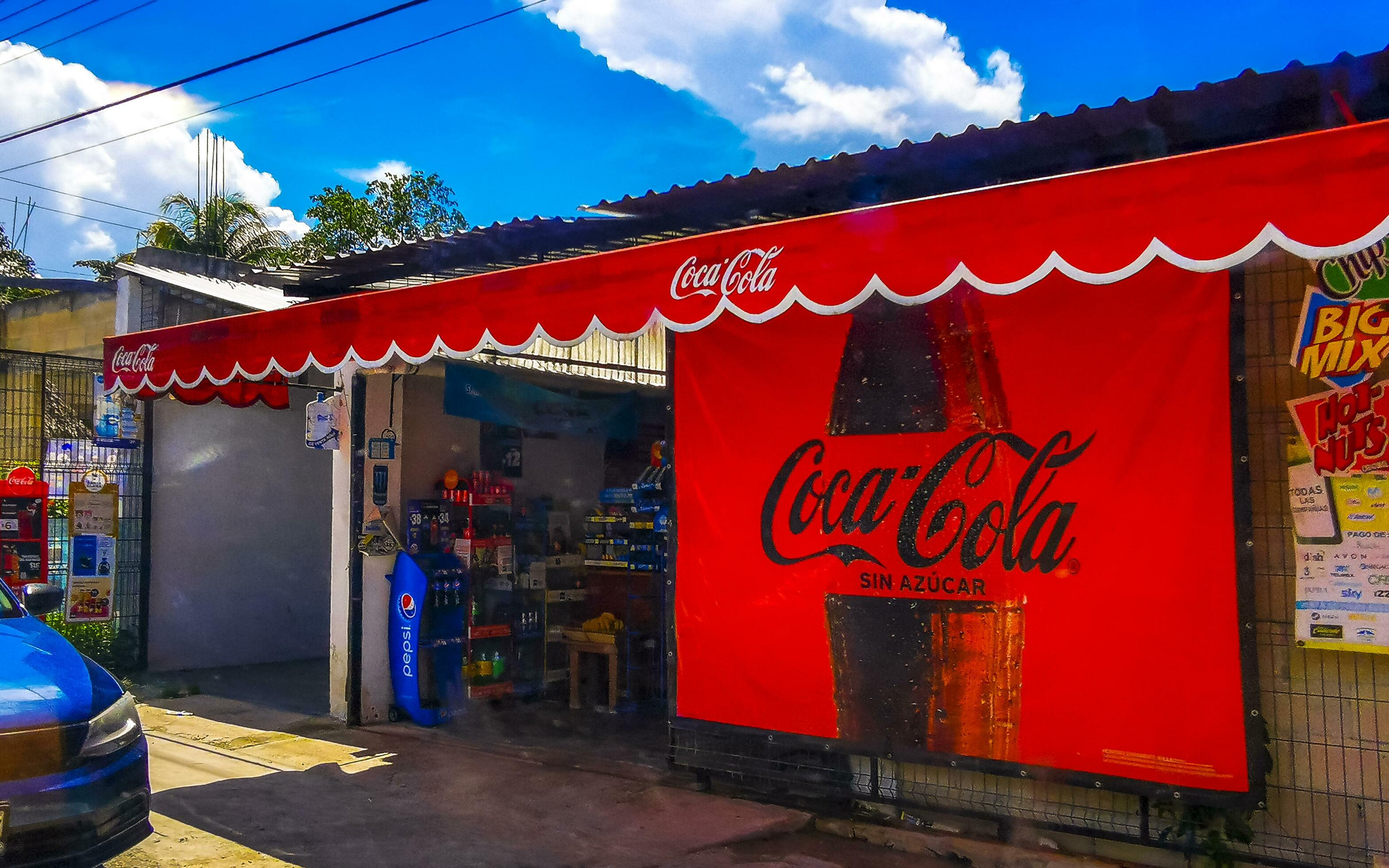 Tulum Quintan Roo Mexico 2023 Typical colorful street road traffic cars
