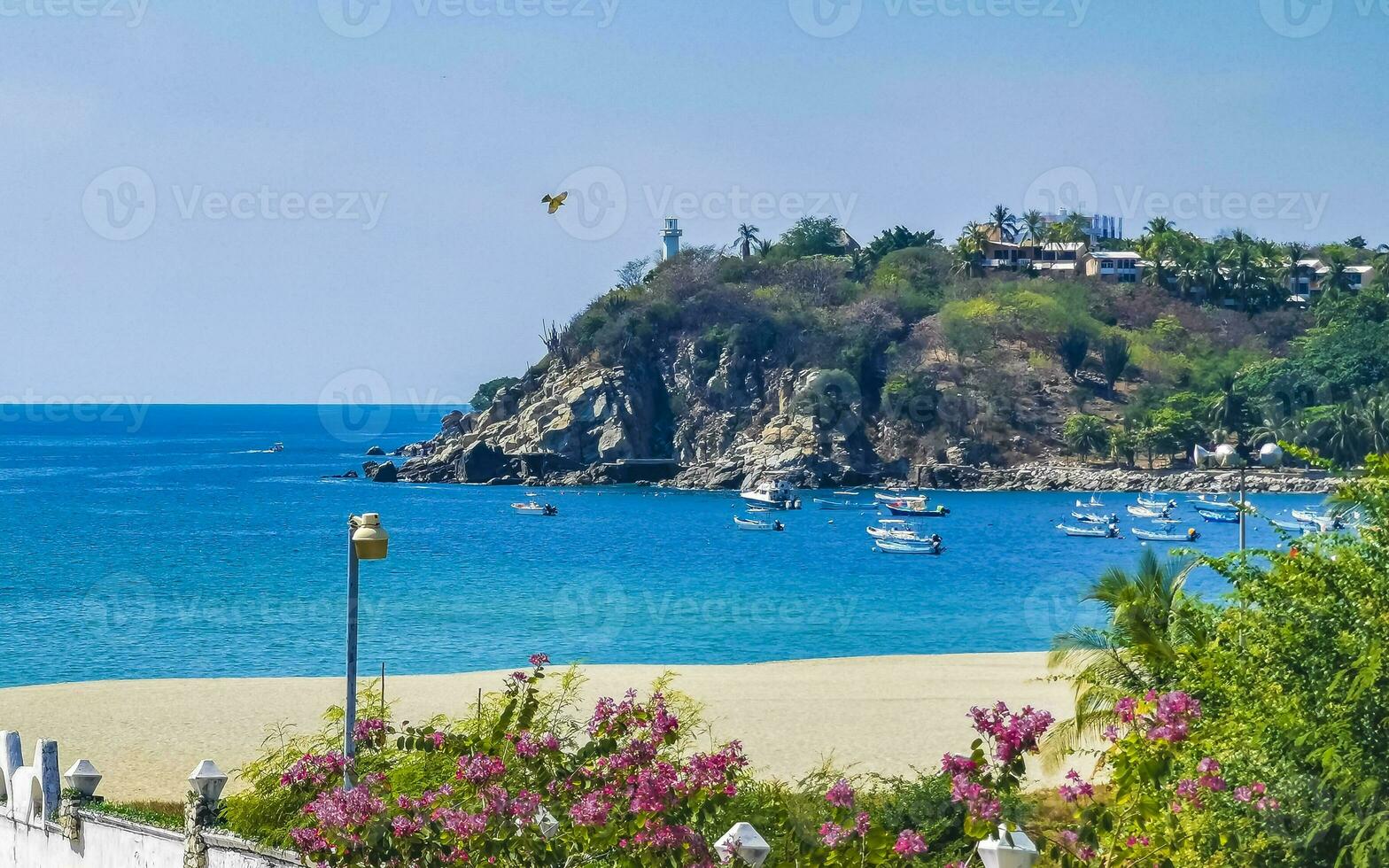 barcos de pesca en la playa del puerto en puerto escondido mexico. foto