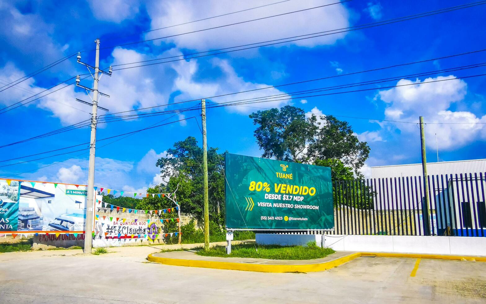 Tulum Quintan Roo Mexico 2023 Typical colorful street road traffic cars palms of Tulum Mexico. photo