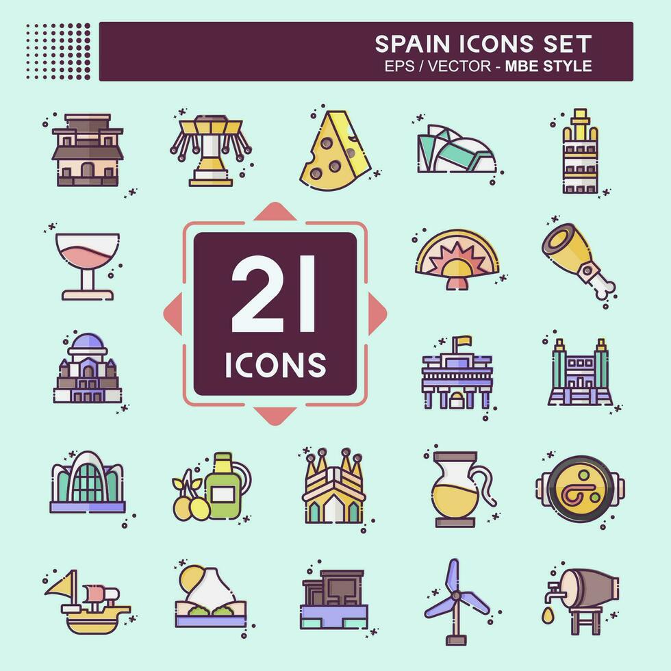 icono conjunto España. relacionado a fiesta símbolo. mbe estilo. sencillo diseño editable. sencillo ilustración vector
