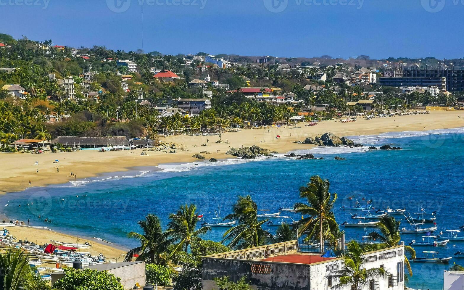 Beautiful city seascape landscape natural panorama view Puerto Escondido Mexico. photo