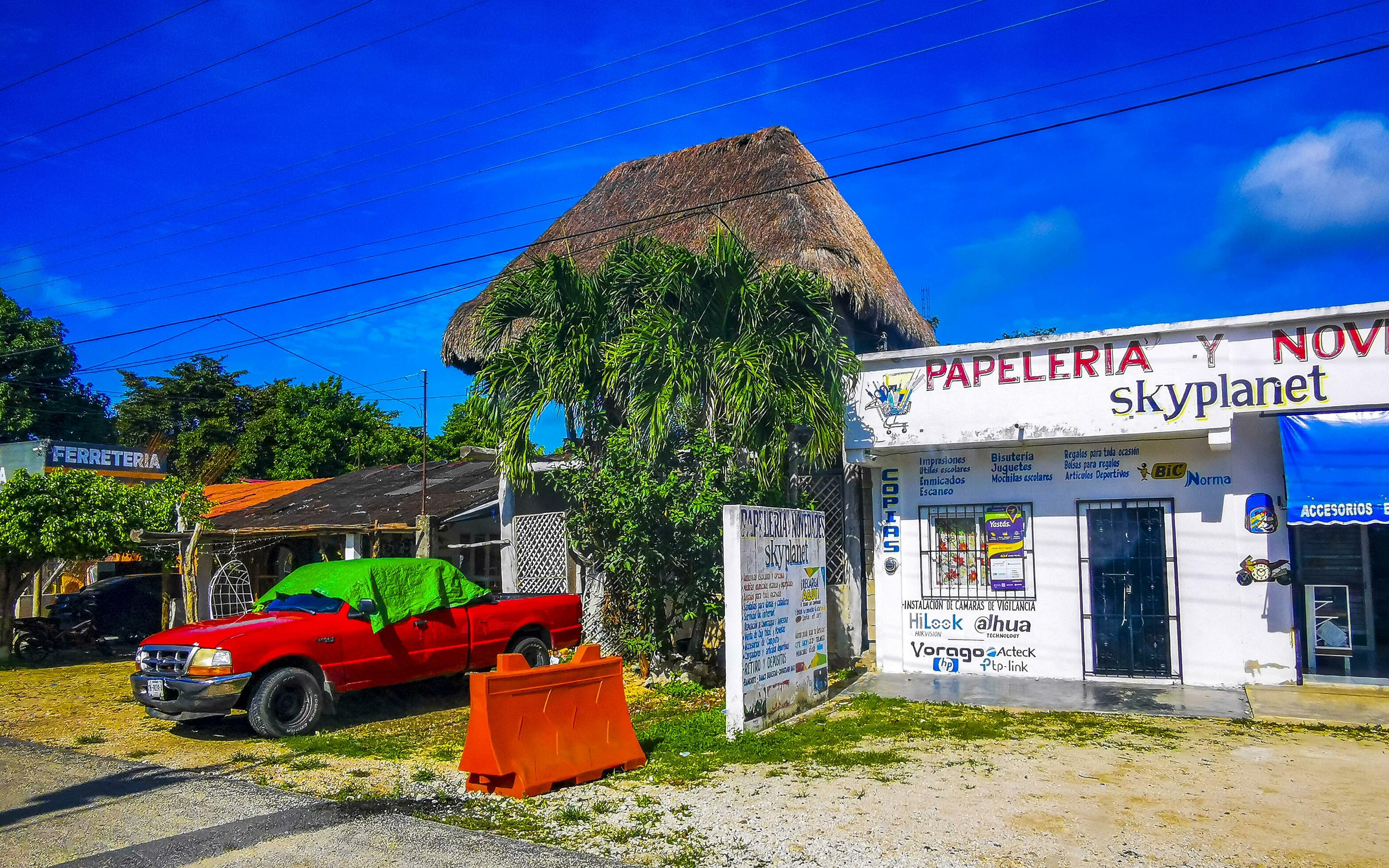 Tulum Quintan Roo Mexico 2023 Typical colorful street road traffic cars