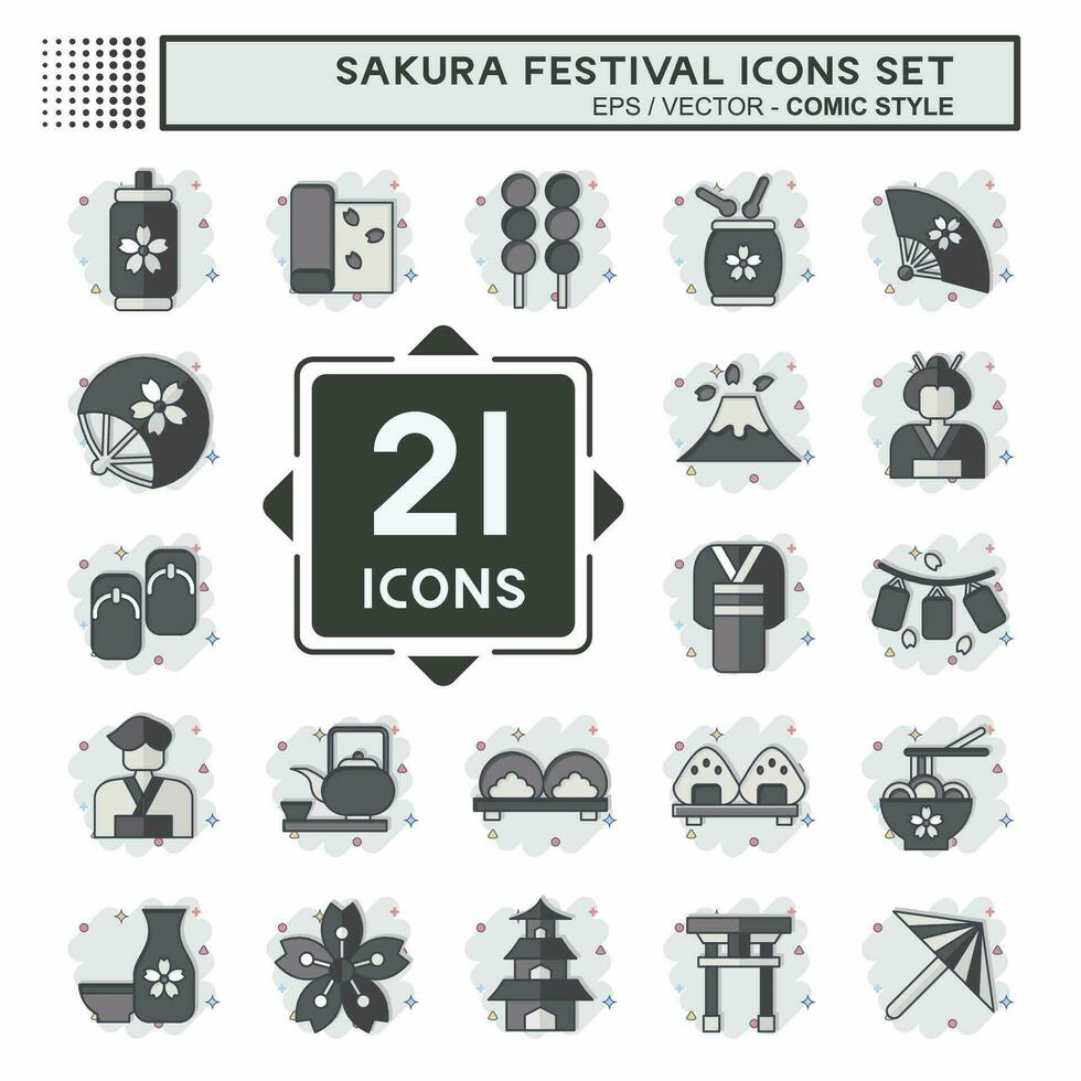 Icon Set Sakura Festival. related to Japan symbol. comic style. simple design editable. simple illustration vector