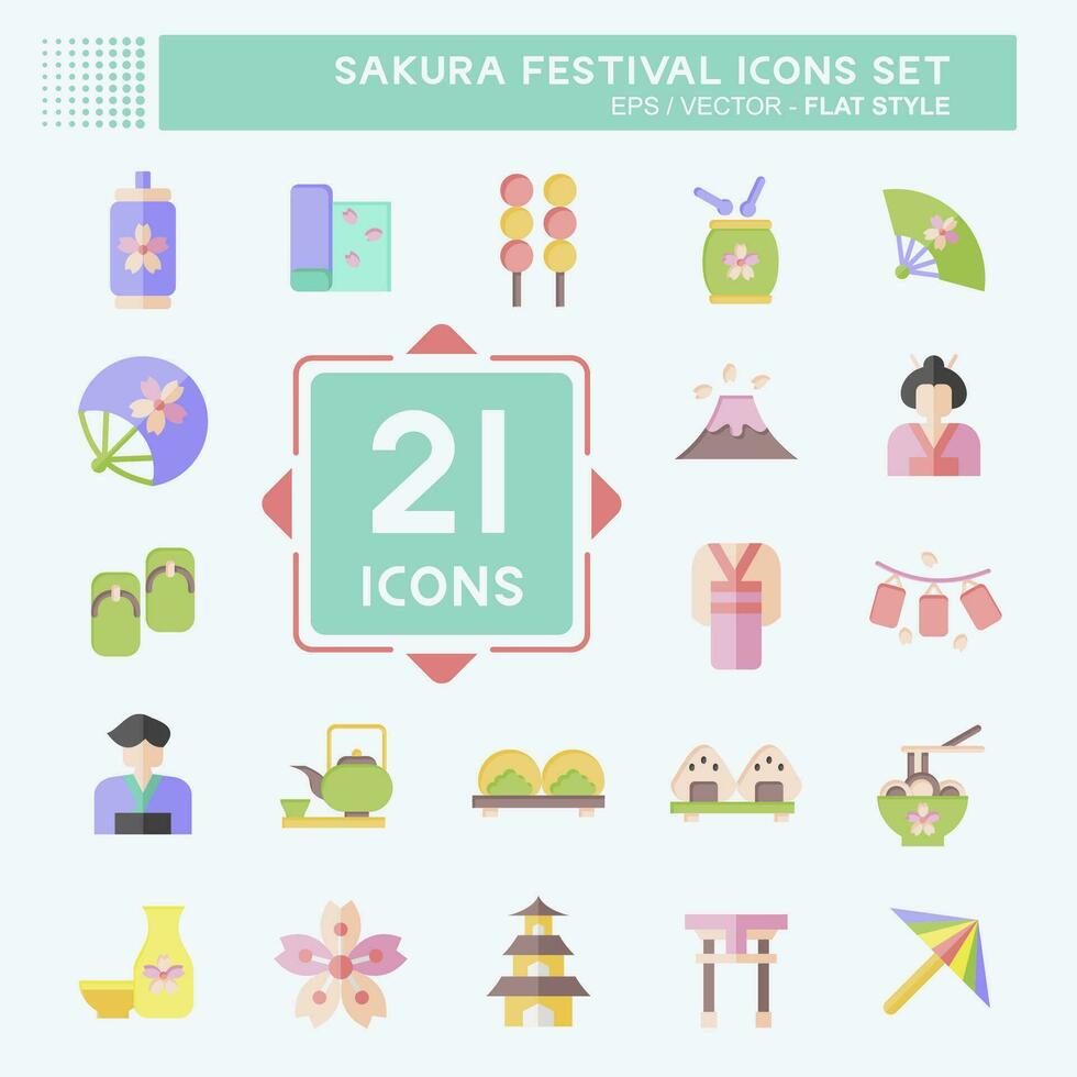 icono conjunto sakura festival. relacionado a Japón símbolo. plano estilo. sencillo diseño editable. sencillo ilustración vector