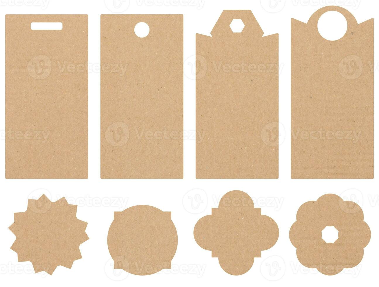 Blank brown rectangular and round paper tag on a white background, template for price, discount photo