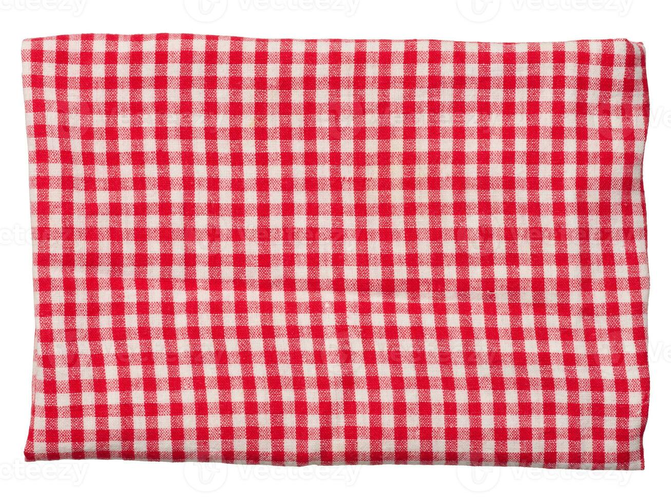 Cotton red-white kitchen towel, close up photo