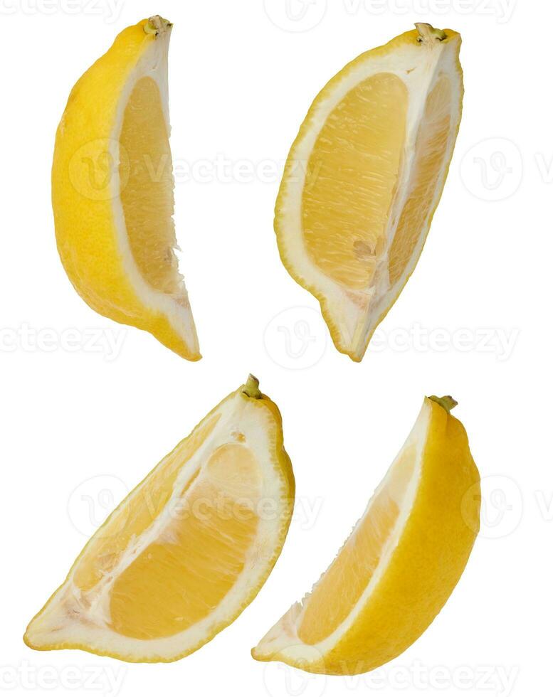 Various lemon slices on a white isolated background photo