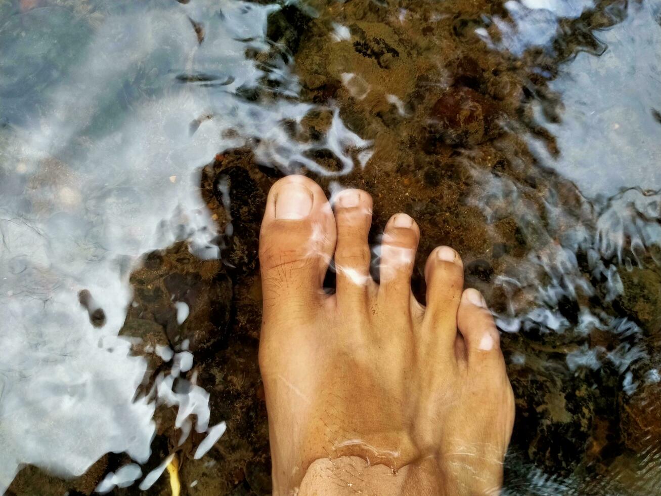 a person's feet in the water with water splashing on them photo