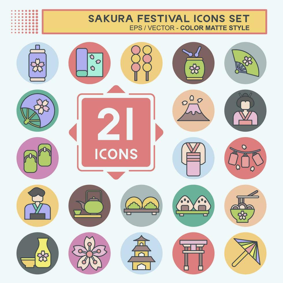 Icon Set Sakura Festival. related to Japan symbol. color mate style. simple design editable. simple illustration vector