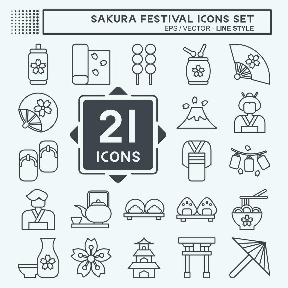 Icon Set Sakura Festival. related to Japan symbol. line style. simple design editable. simple illustration vector