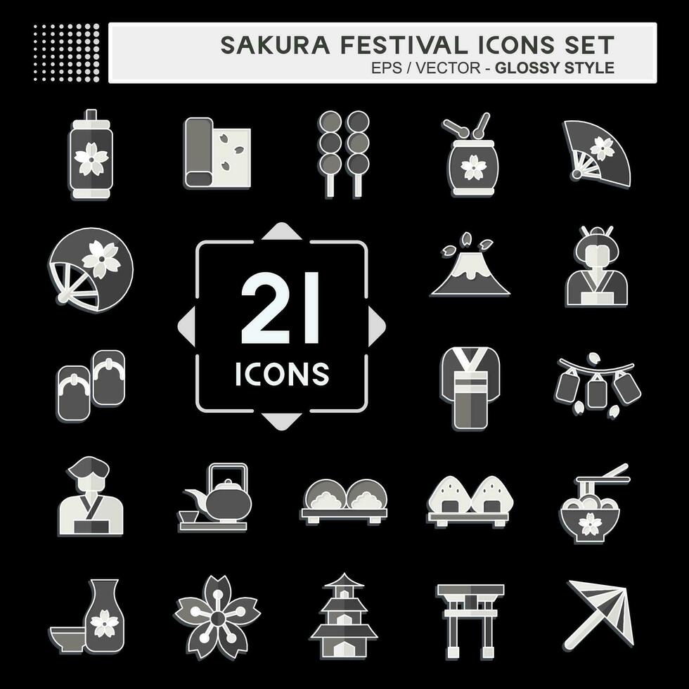 Icon Set Sakura Festival. related to Japan symbol. glossy style. simple design editable. simple illustration vector