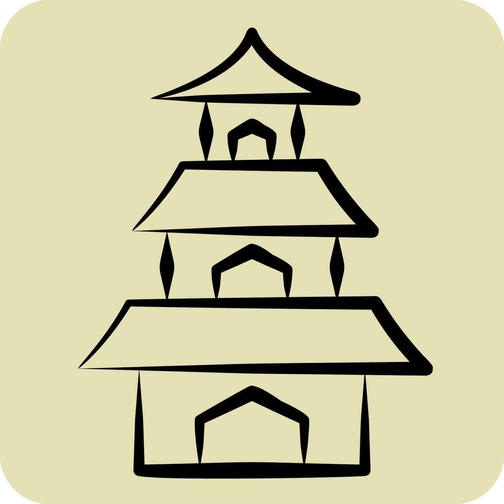 icono templo. relacionado a sakura festival símbolo. mano dibujado estilo. sencillo diseño editable. sencillo ilustración vector