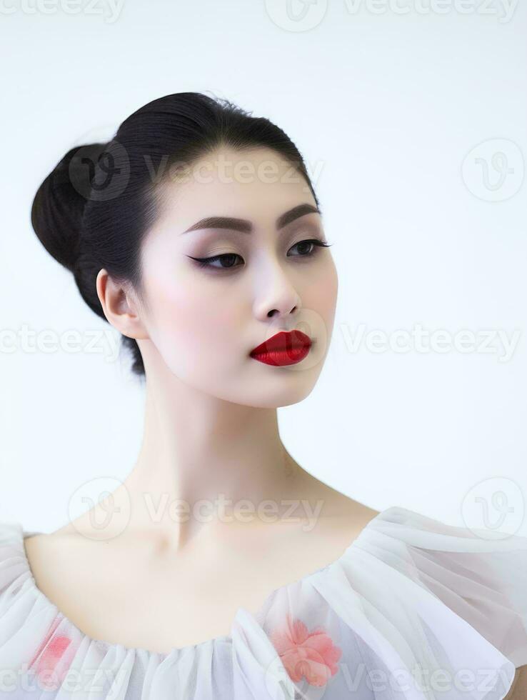 AI generated Portrait of young Japanese woman wearing ballet dress on isolated white background, AI Generative photo