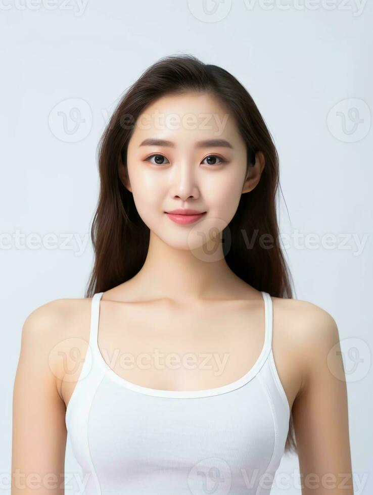 AI generated Portrait of young Asian female beauty model wearing tank top with clean white skin, studio photo, isolated white background, AI Generative photo