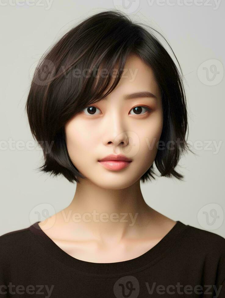 AI generated Portrait of beautiful Japanese woman with short bob haircut, isolated white background, AI Generative photo