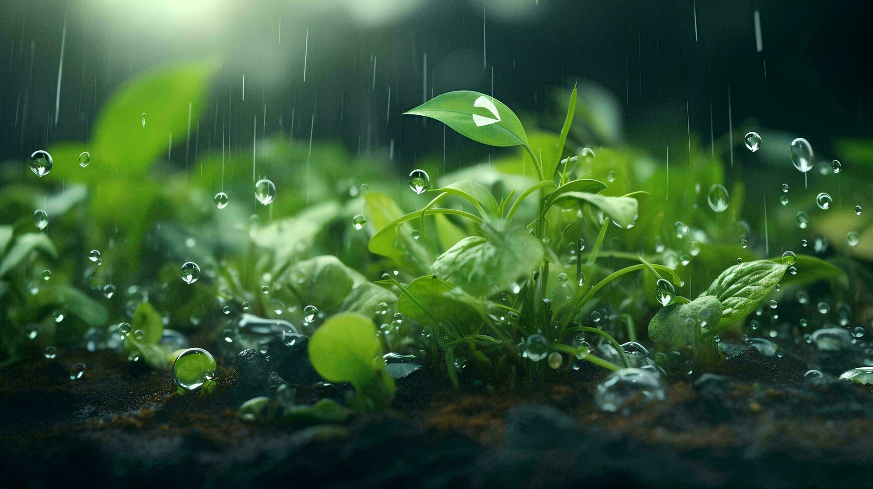 AI generated water drops on green leaf photo