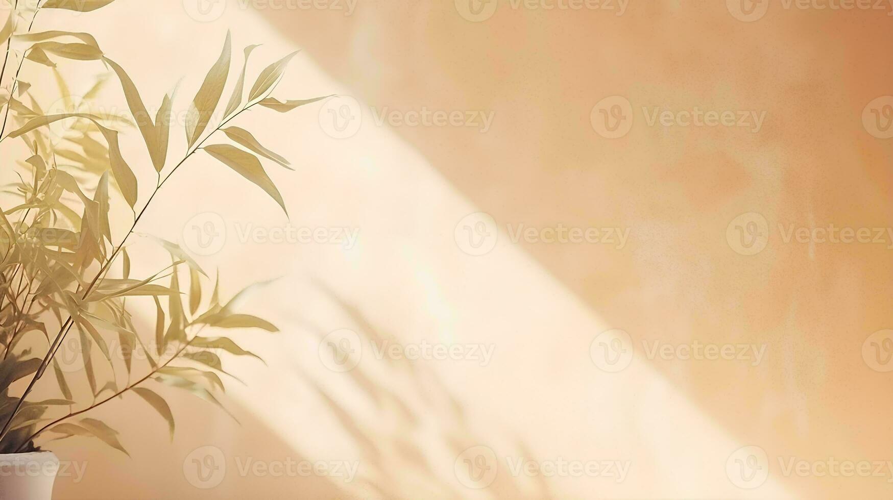 AI generated Blurred shadows of plant leaves on a beige wall, Abstract background for product presentations, Spring and summer photo