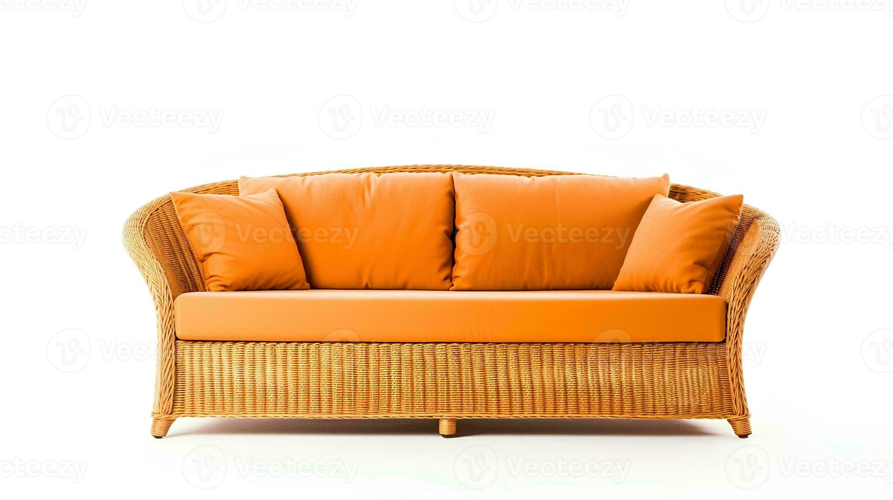 AI generated Rattan straw sofa, studio photo, isolated white background photo