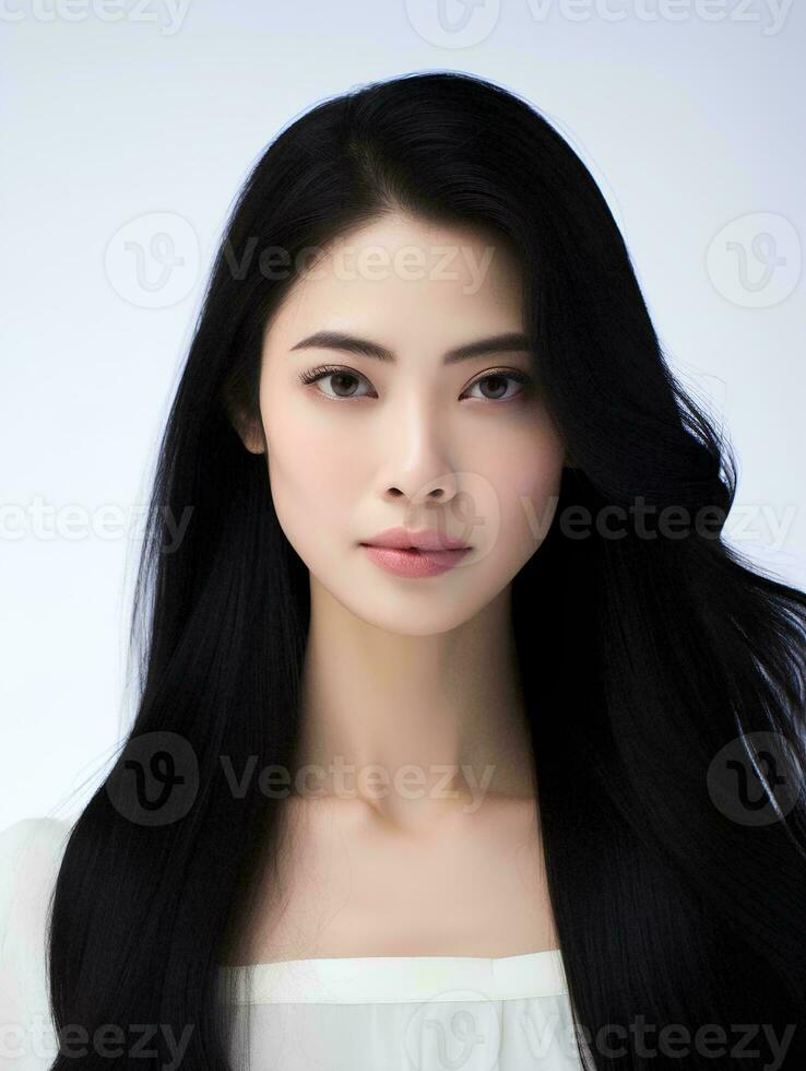 AI generated portrait of beautiful Asian woman with long black hair on isolated background, AI Generative photo