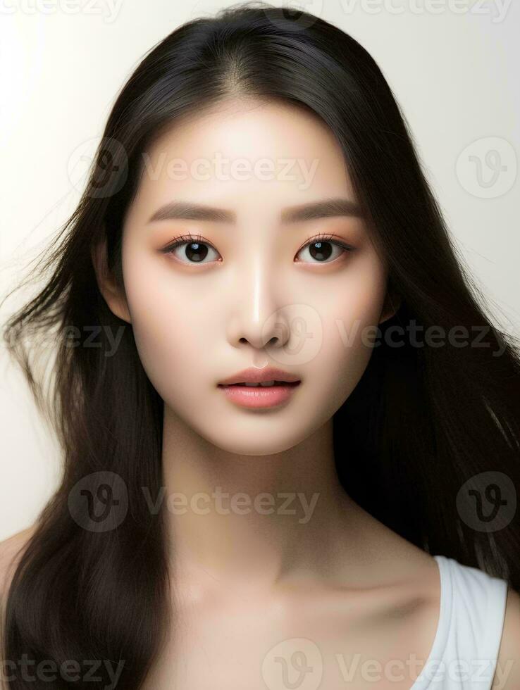 AI generated Portrait of beautiful Japanese woman on isolated white background photo