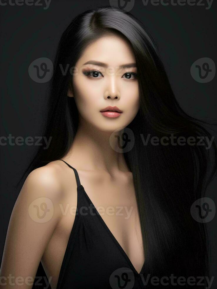 AI generated portrait of beautiful Asian woman with long black hair on isolated background, AI Generative photo