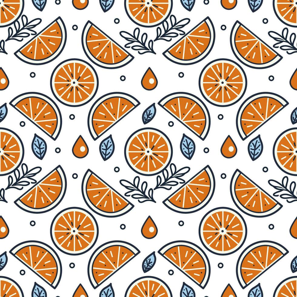 Seamless vector pattern with oranges. Hand drawn background with citrus fruits. Line drawing.