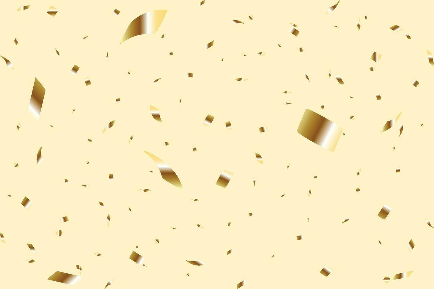 Beautiful confetti falling background vector for festival or party. Golden confetti and tinsel falling on an off-white background. Party, anniversary, or birthday celebration gold foil and confetti.