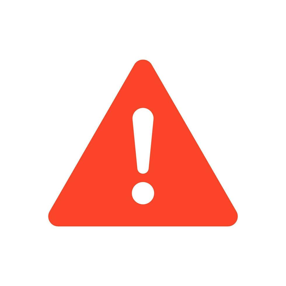 Warning attention red triangle sign with exclamation mark symbol, flat vector illustration.
