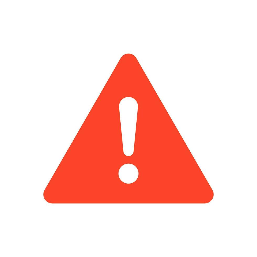 Warning attention red triangle sign with exclamation mark symbol, flat vector illustration.