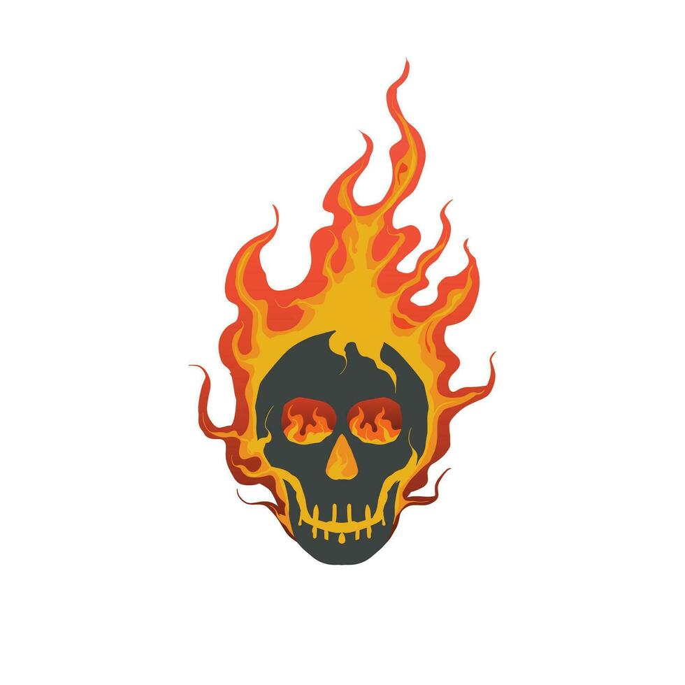 vector ilustración de un cráneo cabeza ardiente en llamas