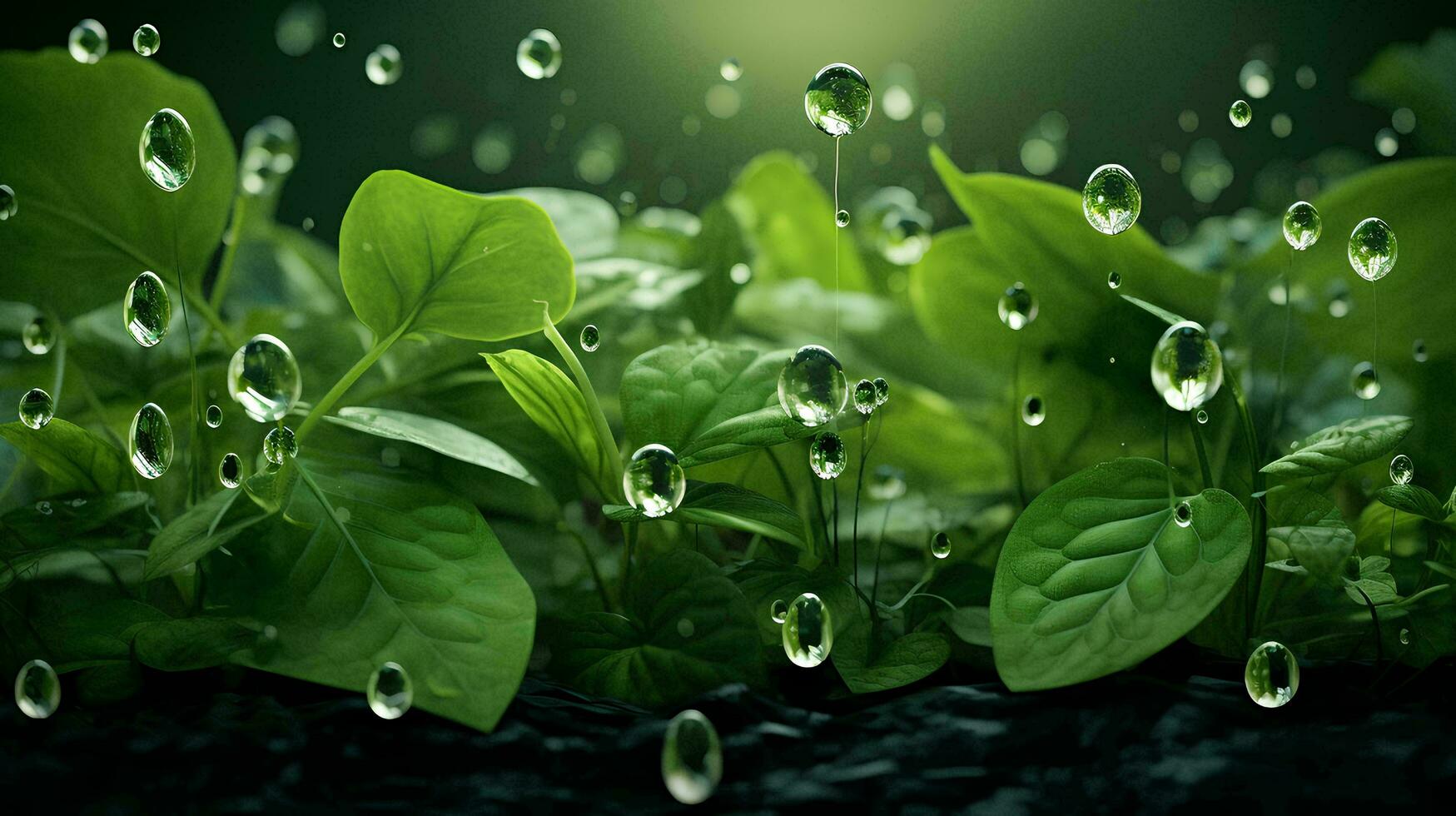 AI generated water drops on green leaf photo