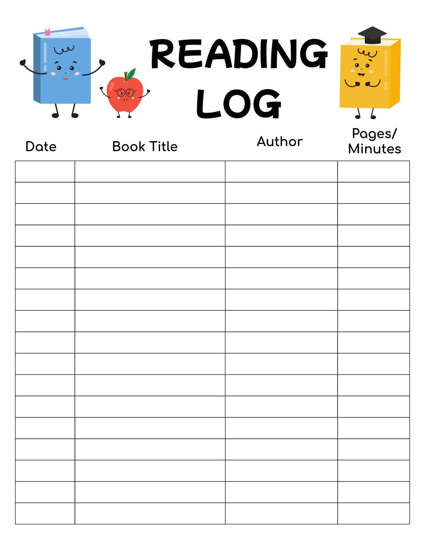Reading log for schoolers, kids for tracking daily reading progress