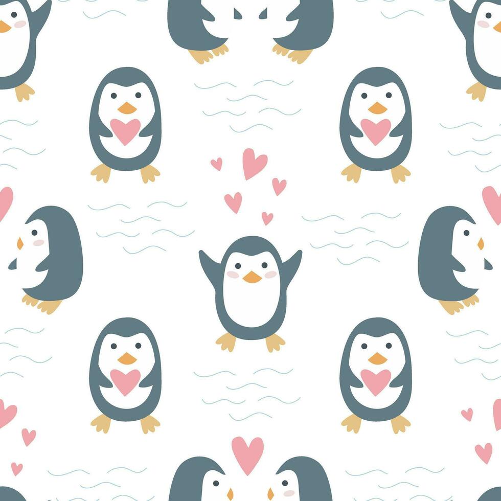 pingüinos en amor sin costura modelo para san valentin día vector