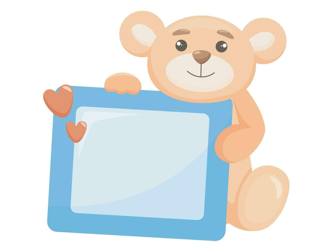 Teddy bear holding an empty photo frame cartoon style vector