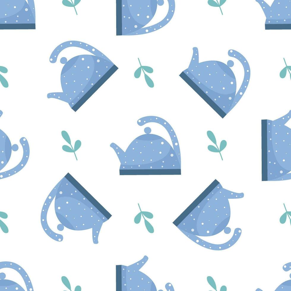 Teapot and tea leaves background vector