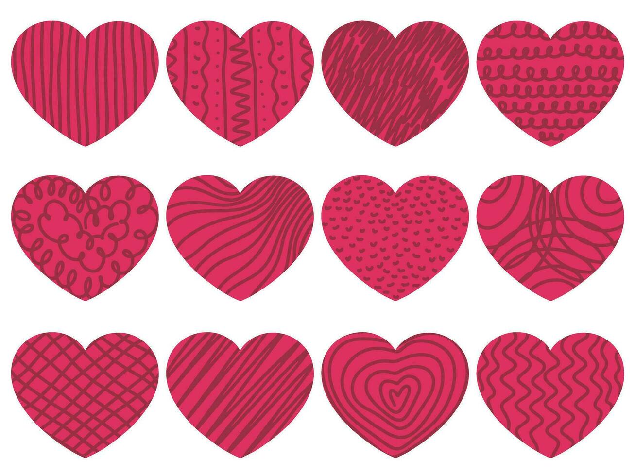 Hearts hand drawn grunge set vector