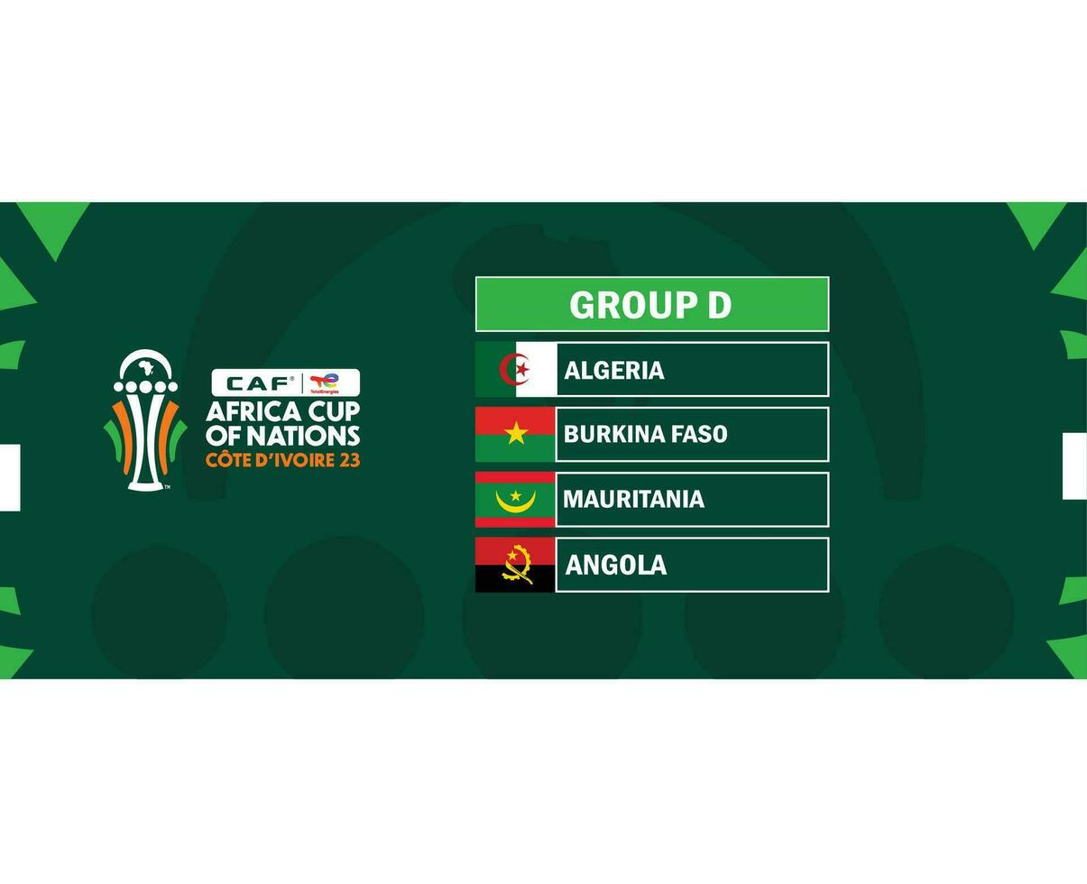 Can Ivory Coast Cup 2023 Group D Flags Countries African Cup Of Nations Football Design vector