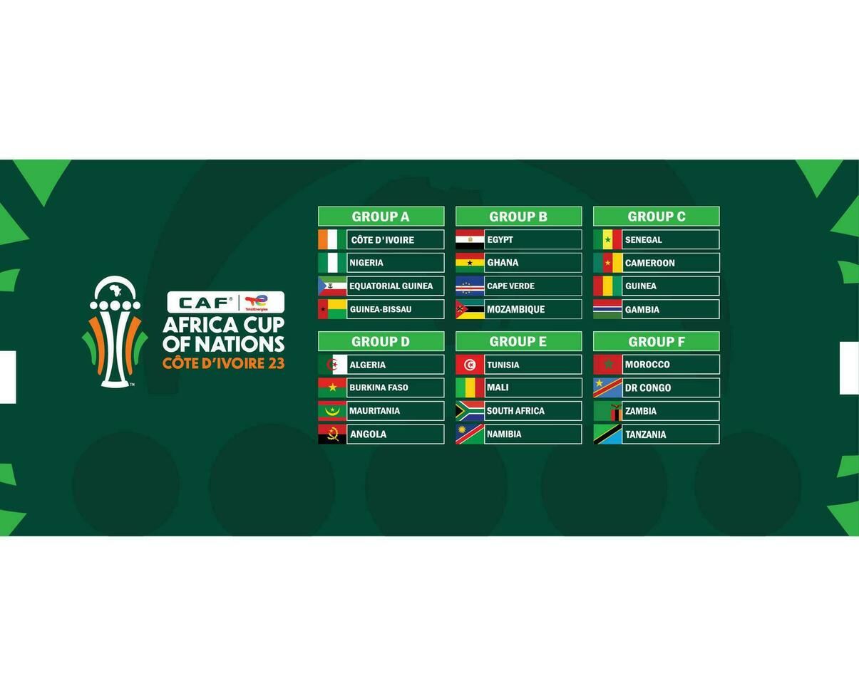 Can Ivory Coast Cup 2023 With Groups Flags Countries African Cup Of Nations Football Design vector