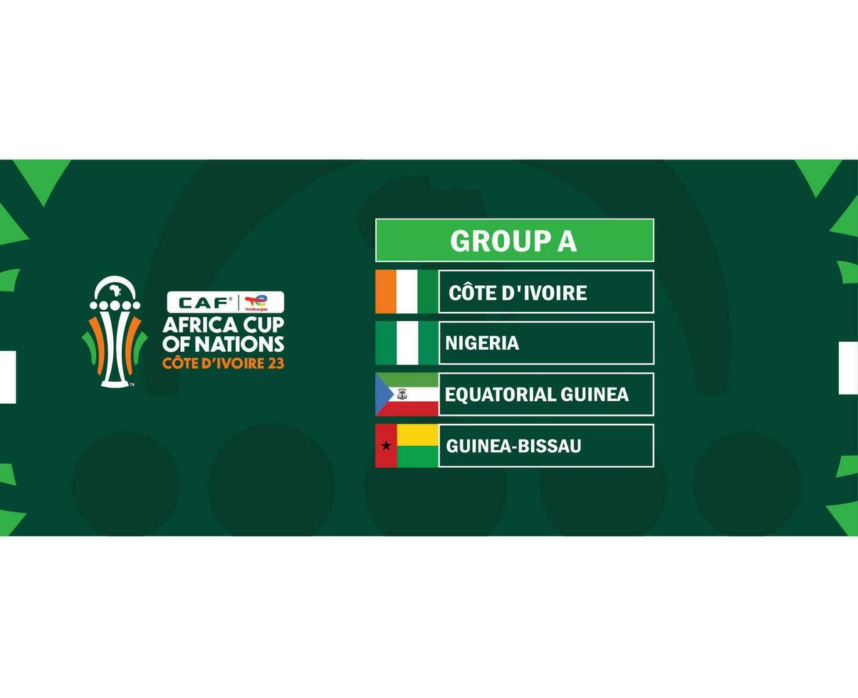 lata Marfil costa taza 2023 grupo un banderas países africano taza de naciones fútbol americano diseño vector