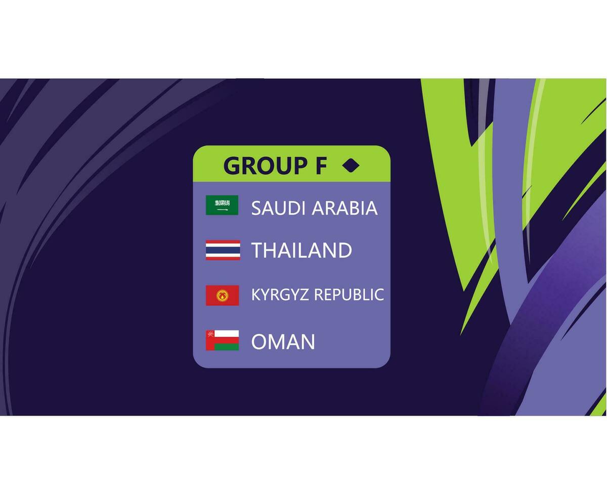 Asian Flags Nations 2023 Group F Countries Asian Football Design vector