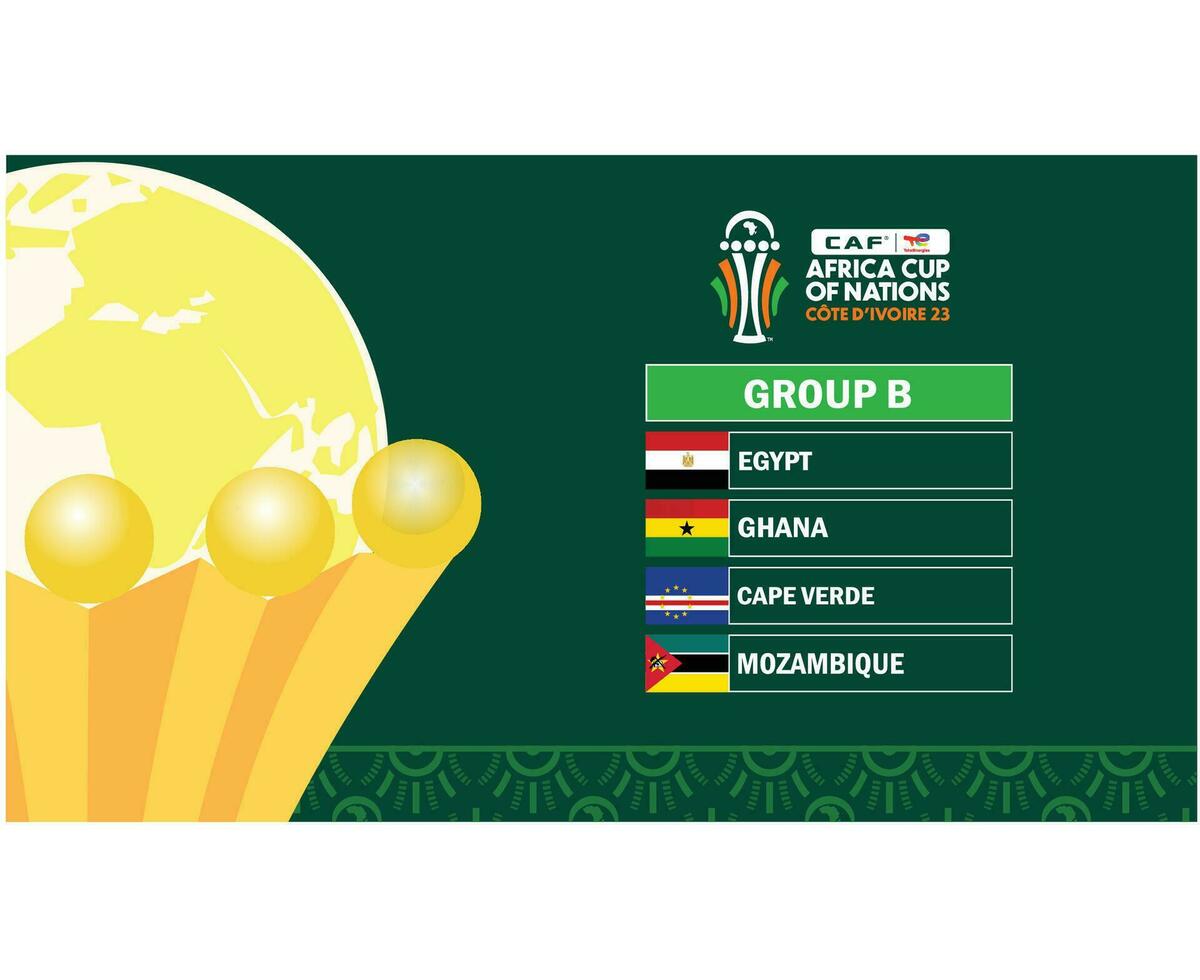 Can Ivory Coast Cup 2023 Group B Teams Flags Countries With Trophy African Cup Of Nations Football Design vector