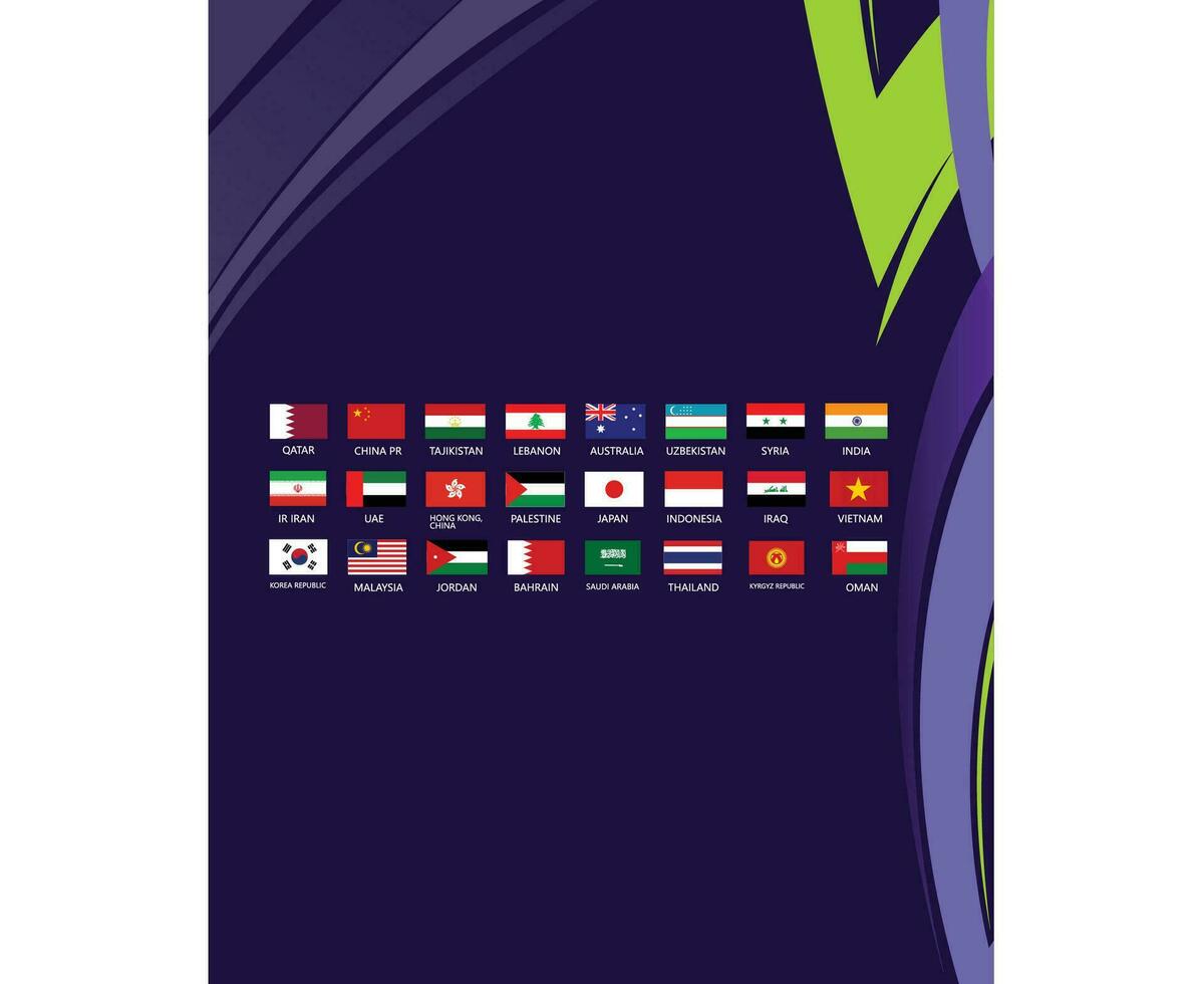 Asian Flags Nations 2023 Countries Asian Football Design vector