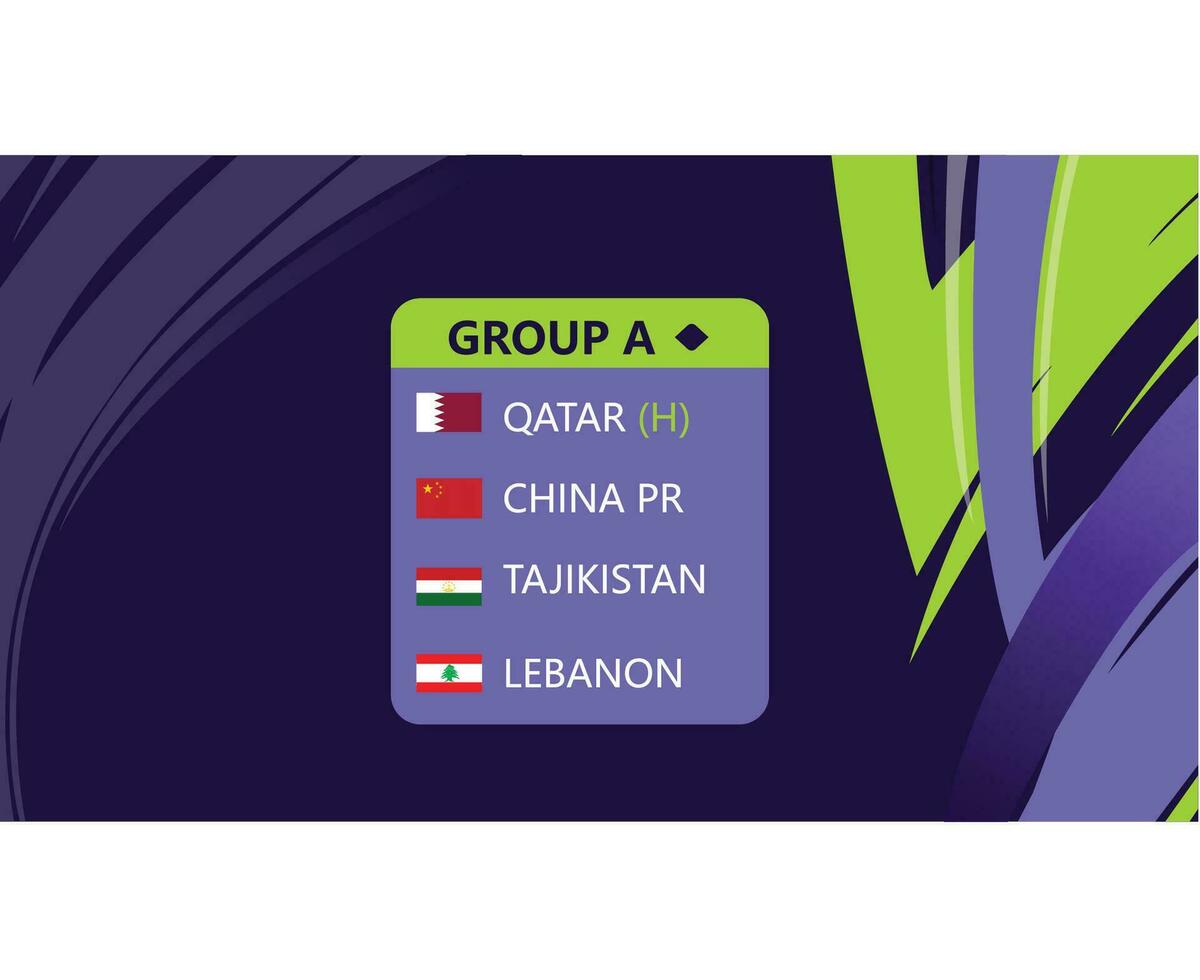 Asian Flags Nations 2023 Group A Countries Asian Football Design vector