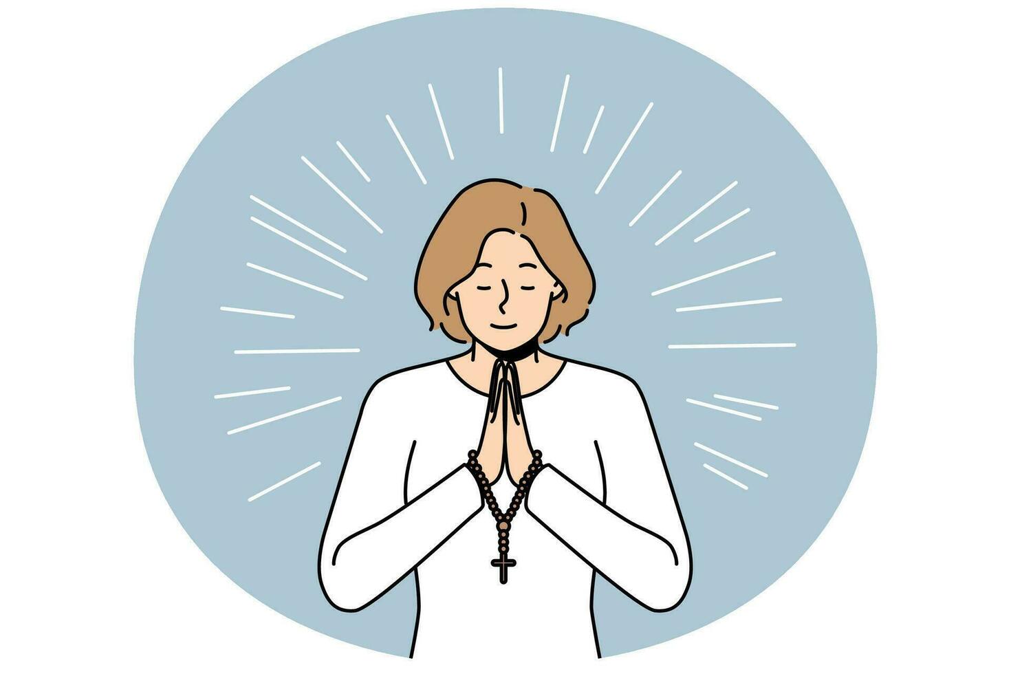 Religious woman with rosary praying vector