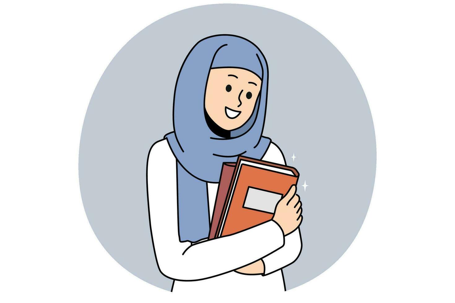 sonriente Arábica mujer en hijab con libros en manos vector