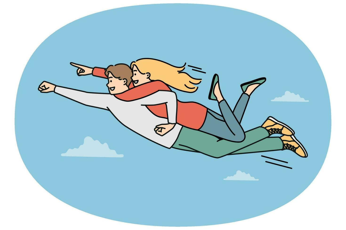 Smiling man as superhero with woman on back vector