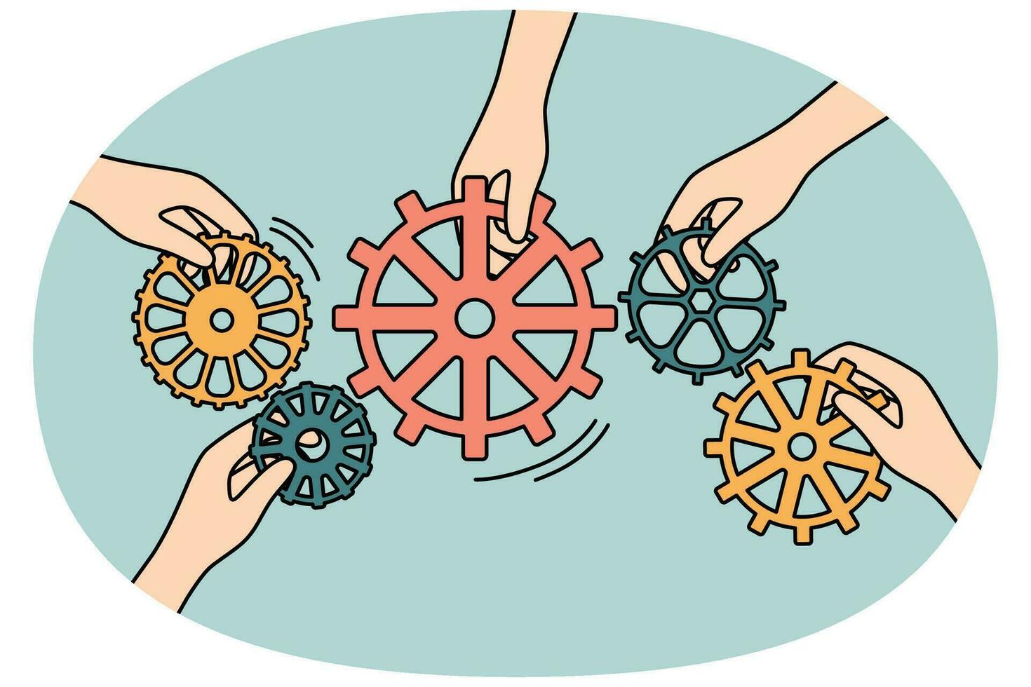 Businesspeople connect cogwheels engaged in teamwork vector