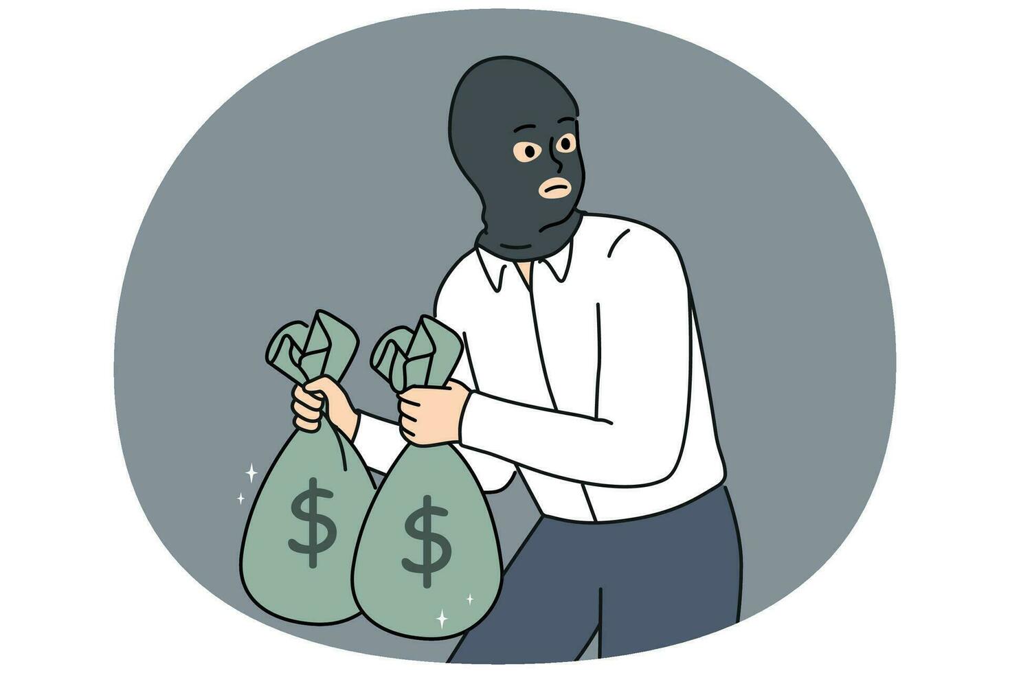 Male thief with money bags in hands vector