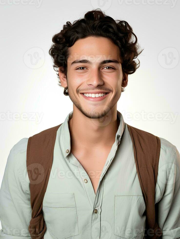 AI generated Portrait of a young man, smiling expression, studio shot, isolated white background, AI Generative photo